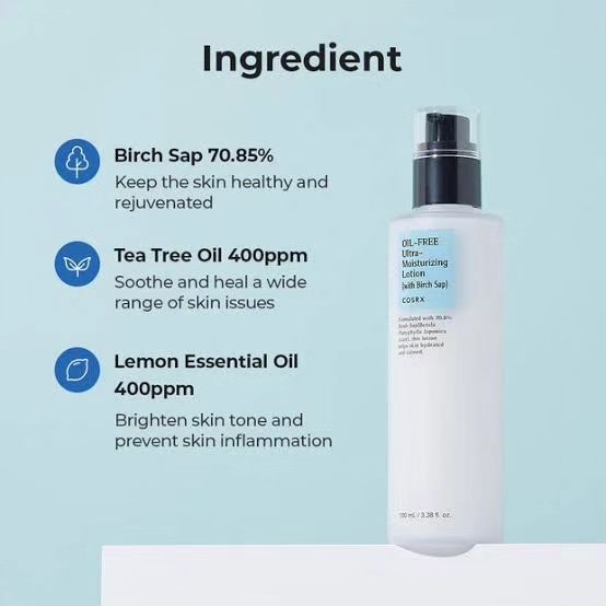 COSRX Oil-Free Ultra-Moisturizing Lotion with Birch Sap | Crème Hydratante Sans Huile avec Sève de Bouleau | Pour Peau d'Acné Sèches Soins pour le Visage de Jour