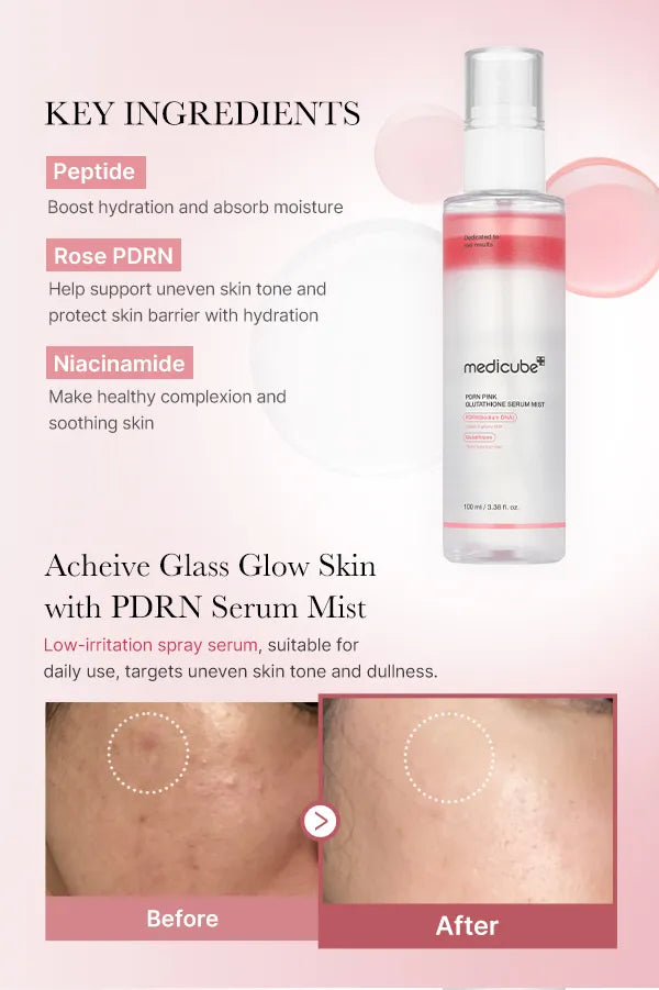 medicube - PDRN Pink Glutathione Serum Mist - Brume sérum PDRN glutathion rose éclaircissant