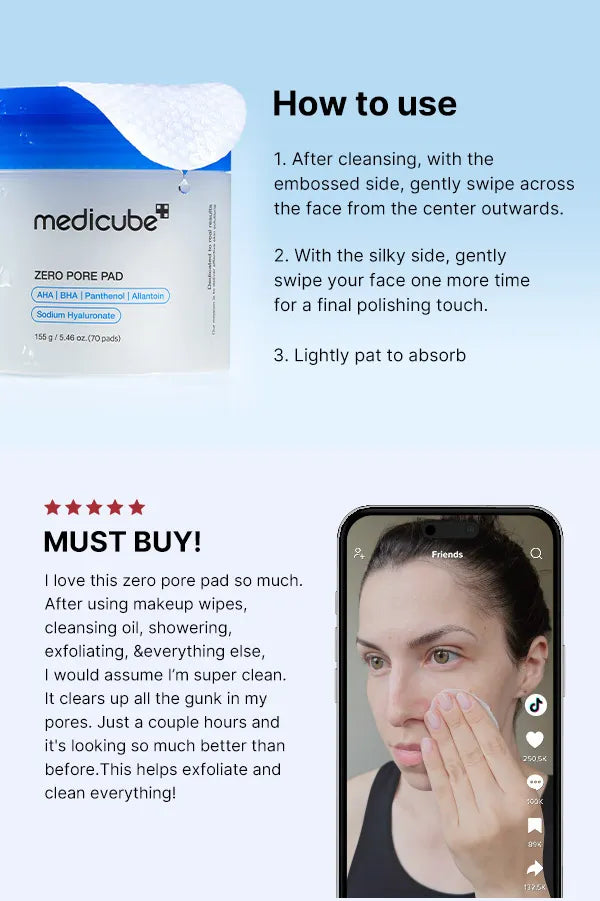 MEDICUBE - Zero Pore Pad 2.0 - Disques exfoliants anti-pores