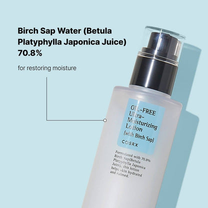 COSRX Oil-Free Ultra-Moisturizing Lotion with Birch Sap | Crème Hydratante Sans Huile avec Sève de Bouleau | Pour Peau d'Acné Sèches Soins pour le Visage de Jour